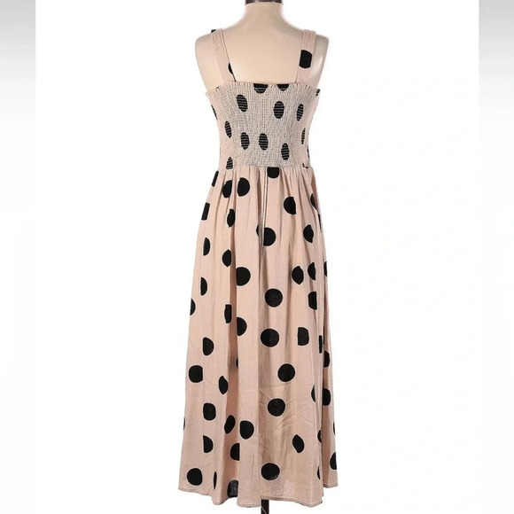 Blu Pepper Tan & Black Polka Dot Midi Dress Linen Blend Nordstroms Size Small S - Picture 5 of 6